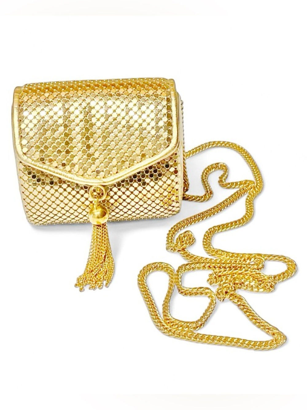 Vintage Whiting and Davis Gold Metal Mesh Mini Evening Bag Metal Mesh